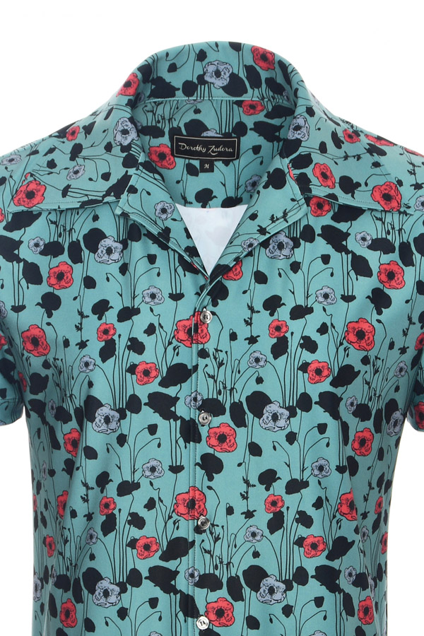 Retro camp collar shirt with botanical print for men