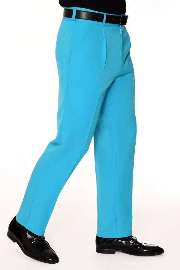 Mens Turquoise Blue Slim Fit Gabardine Dress Pants  Tailored Retro Cool 34/32