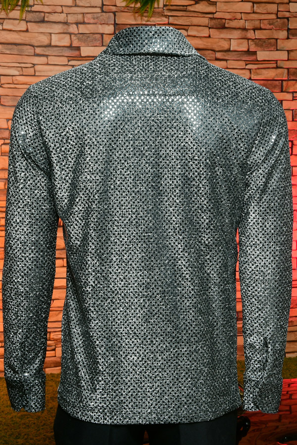 Men’s Silver Sequin Disco Shirt – 70s Collar Long Sleeve - Image 4