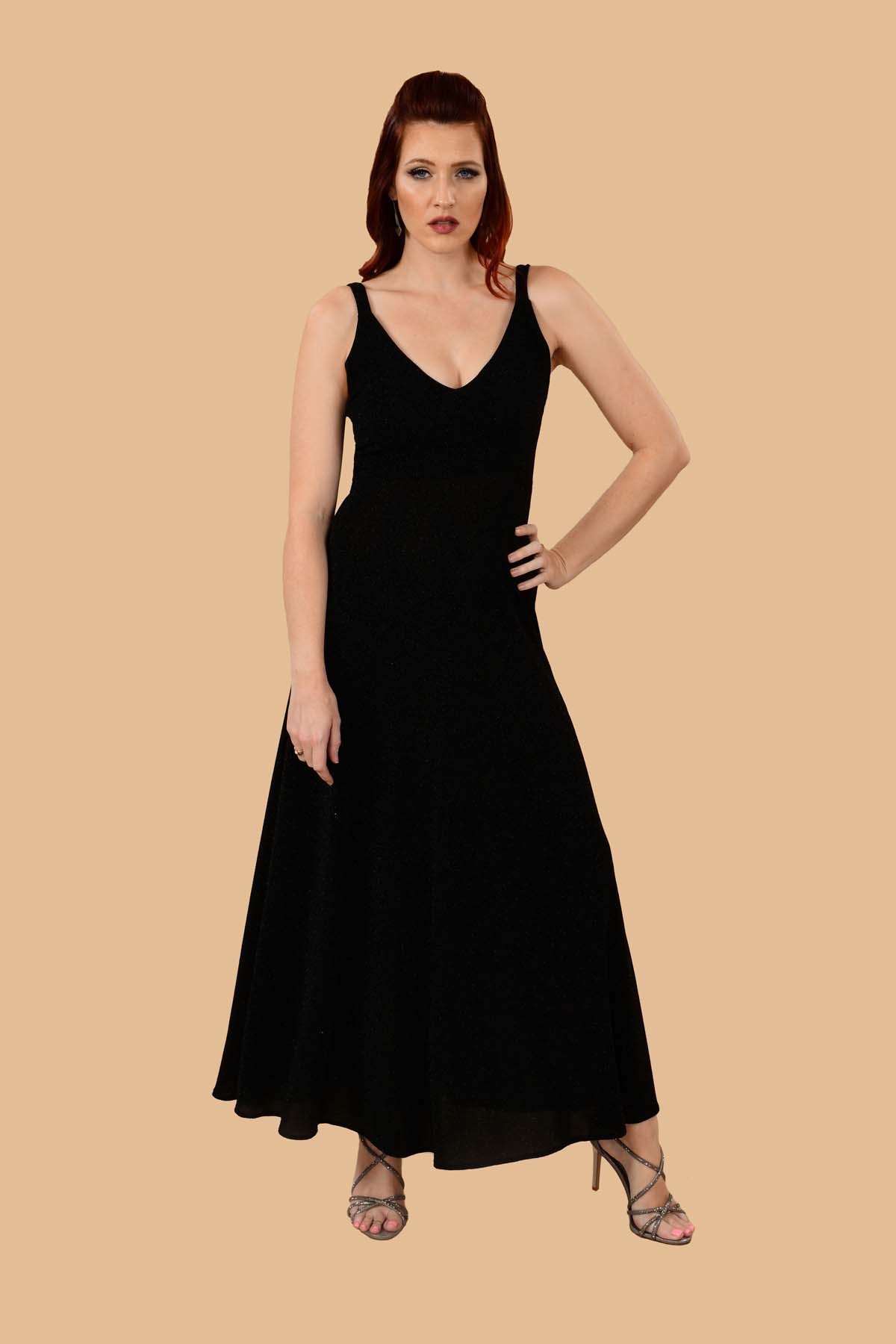black sparkly slip dress