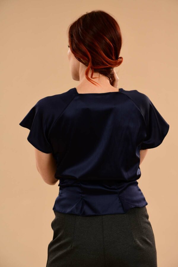 Katherine Navy Silk Stretch Charmeuse Tailored Perfect Evening Blouse