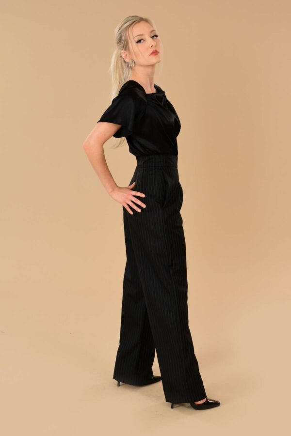 Katherine Pinstripe Pleated Side Zip Tailored High Waist Dress Pants
