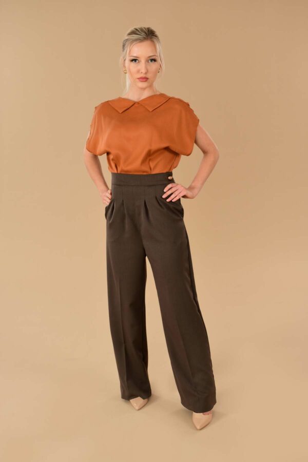 Lauren High Waisted Stretchy Ponte Sailor Dress Pants Rust Orange