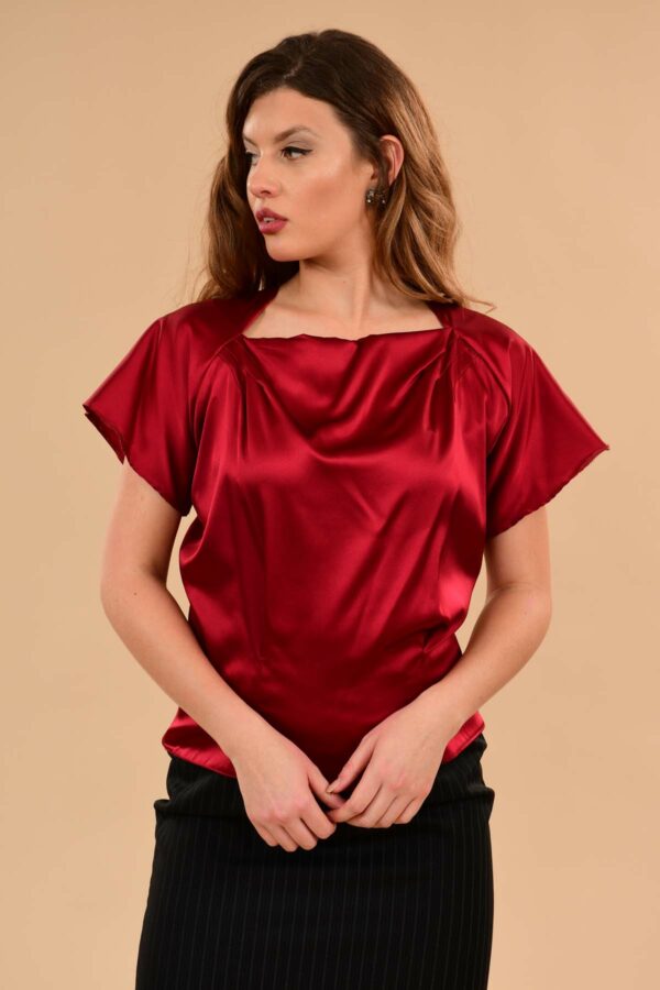 Katherine Red Silk Stretch Charmeuse Tailored Perfect Evening Blouse