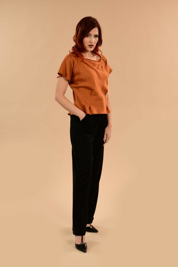 Katherine Short Sleeve Boatneck Rayon Perfect Work Blouse Pumpkin Orange