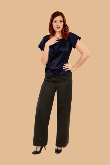 Lauren High Waisted Stretchy Ponte Sailor Dress Pants Gray Charcoal