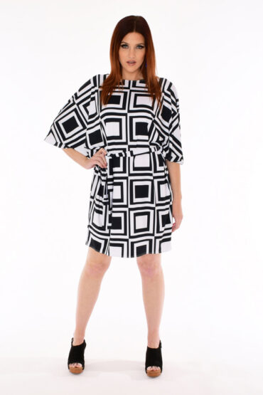Nothing screams 60s culture like this mod dress.  It will be the dress you grab again and again to be comfortable and fashion forward.  Wear it with the belt or use the belt for a headband.  This dress is made with our own Dorothy Zudora Space Gambit Print in micro stretch jersey incorporating elements of geometric, space age and op art influences of the Mod fashion movement.