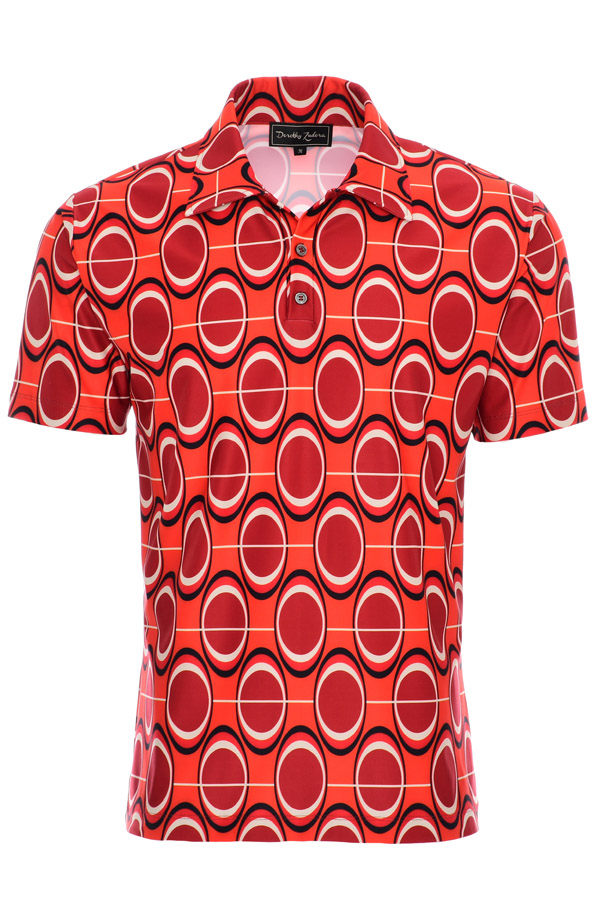 Mens Red Orange Retro Performance Golf Polo Shirt - Lava Luau
