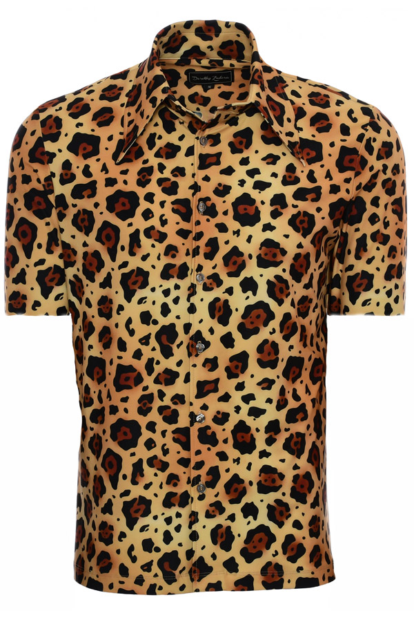 Mens 70s Leopard Print Shirt Short Sleeve Button Up