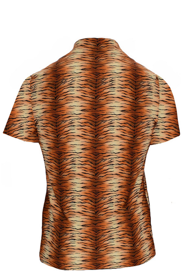 Mens 70s Tiger Button Up Short Sleeve Shirt - Small Print 2XL