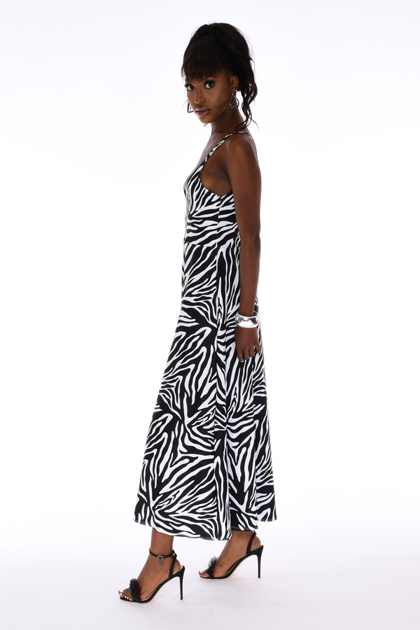 zebra-black-and-white-deep-v-maxi-dress