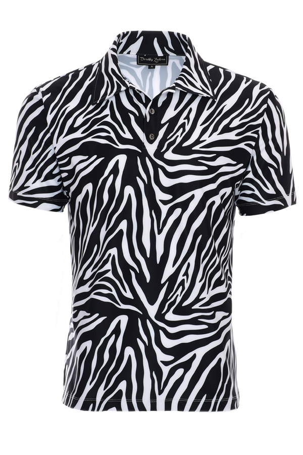 Mens Crazy Bold Zebra Print Jersey Knit Golf Polo Shirt SP