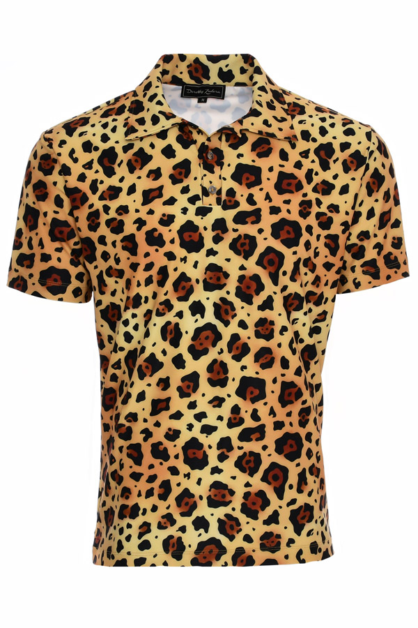 Mens Leopard Print Cool Jersey Knit Tennis Golf Polo Shirt LP