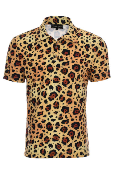 Mens Leopard Print Cool Jersey Knit Tennis Golf Polo Shirt LP