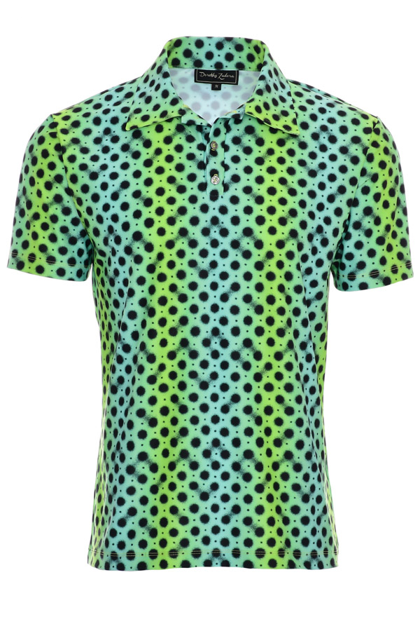 Mens Neon Green Wild Polka Dot Stretch Golf Polo Shirt - Variable Poison Dart Frog