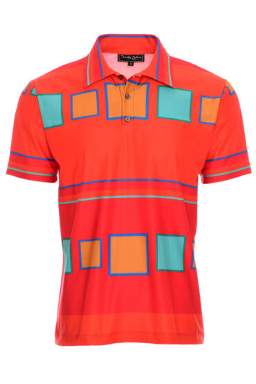 Mens Orange Bright Colorful Mod Retro Tennis Golf Polo Shirt - Color Me Poppy