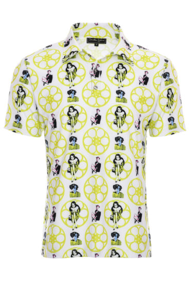 Mens Unique Mod Retro Pop Art Tennis Golf Polo Shirt - Chartreuse Reel Noir