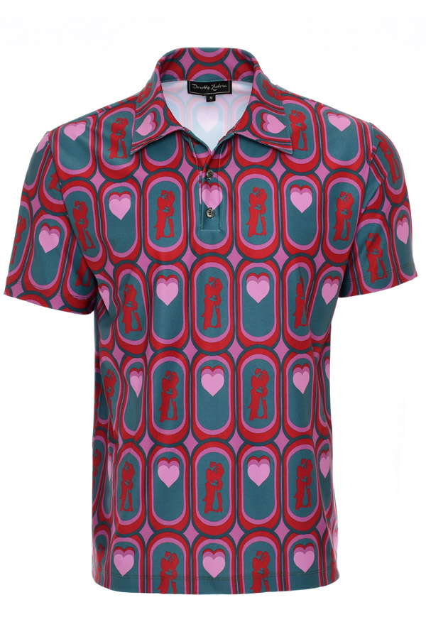Mens Red Pink Valentine Heart Performance Polo Shirt - Retro Lovers