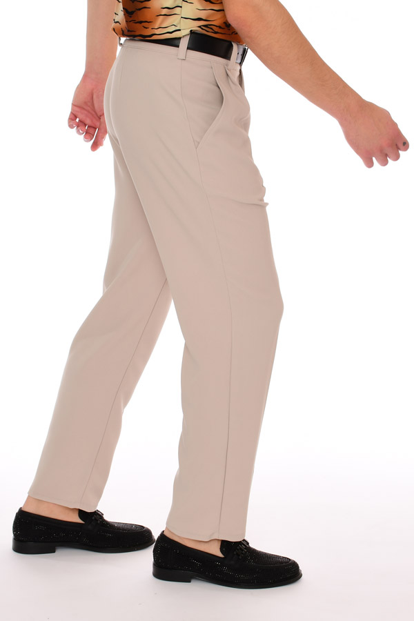 Buy Beige Linen Elasticated Straight Fit Formal Pants Online | FableStreet