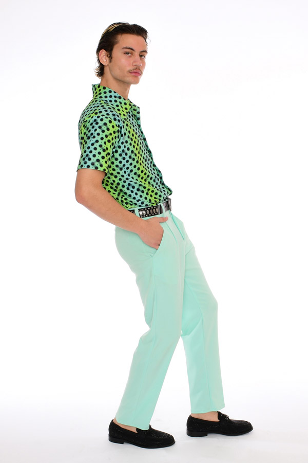 Men's 60s Bowling Shirt Neon Green Polka Dot | Variable Poison Dart Frog Men's 60s Bowling Shirt Neon Green Polka Dot | Variable Poison Dart Frog