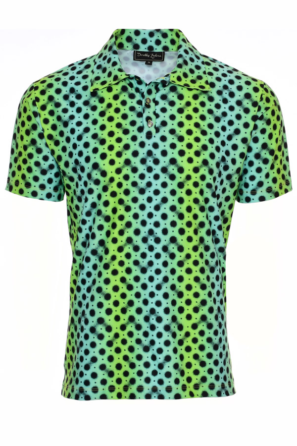 Mens Neon Green Black Polka Dot Golf Polo Shirt - Variable Poison Dart ...