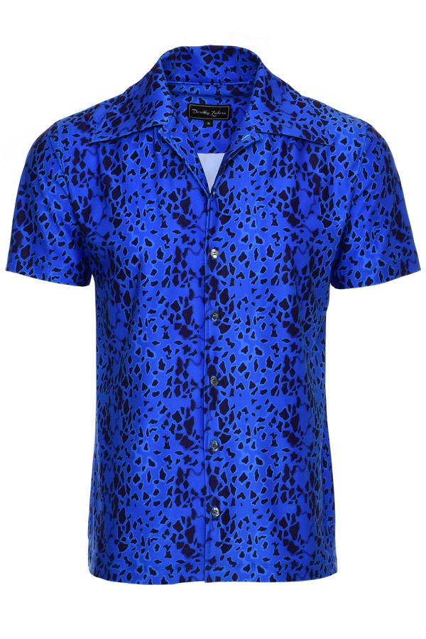 Mens 60s Bright Blue Poison Dart Frog Club Camp Shirt - Small Print ...
