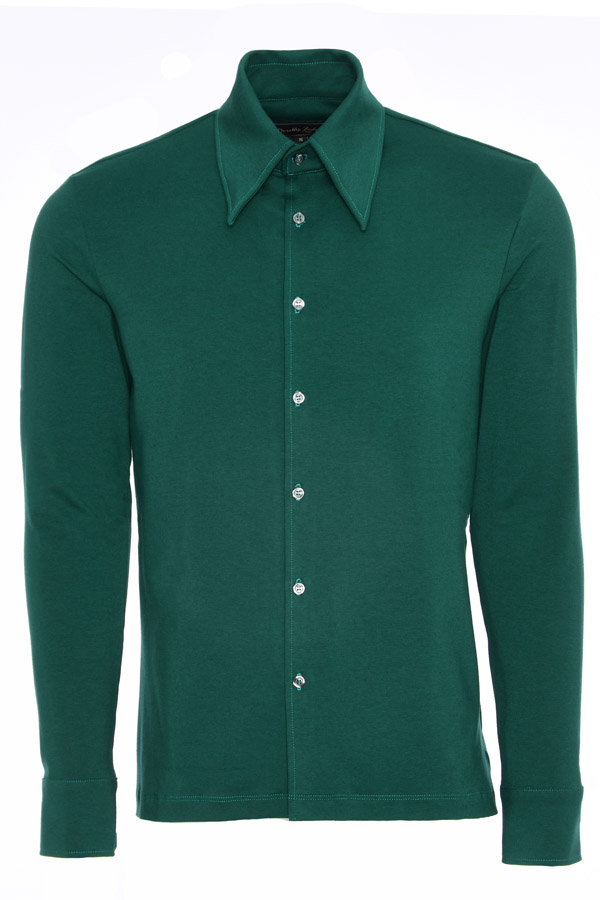 Mens 70s Emerald Green Vintage Style Long Sleeve Shirt - Vintage ...