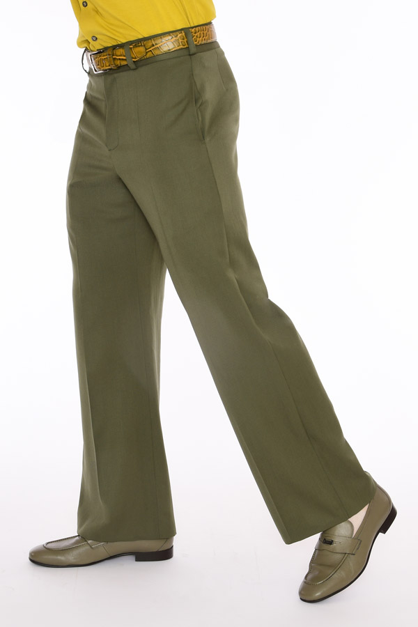 Mens 70s Olive Green Italian Wool Wide Leg Dress Pants - Vintage Clothing, Shop Vintage Fashion