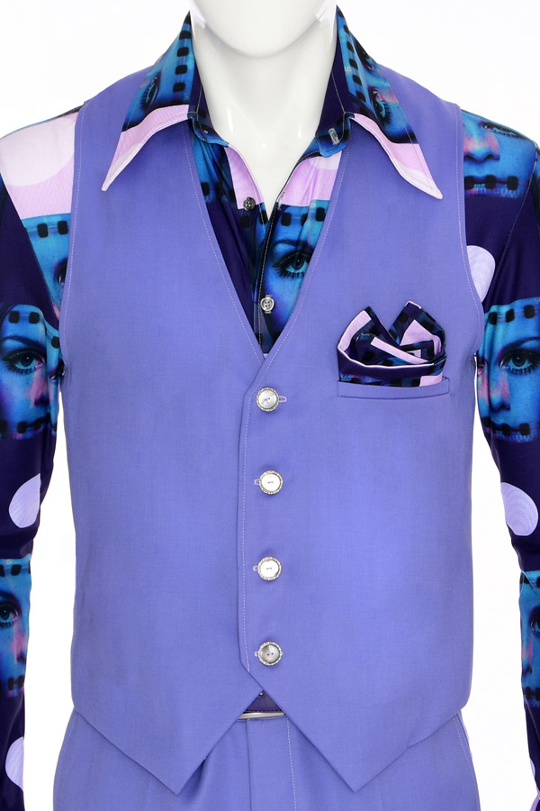 Men's Lilac Blue Wool Vest – 70s Style in Italian Wool