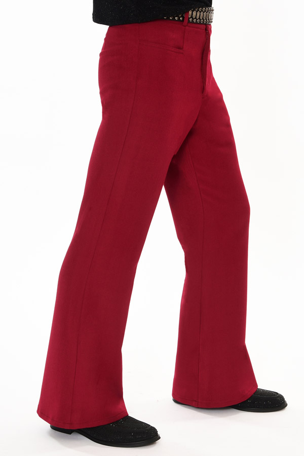 Men's Cranberry Red Flare Pants – 70s Style – Stretch Gabardine