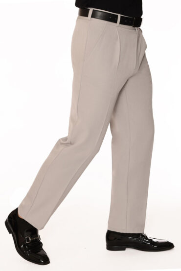 Men’s Light Gray Slim Fit Dress Pants – Tailored Style – Stretch Gabardine