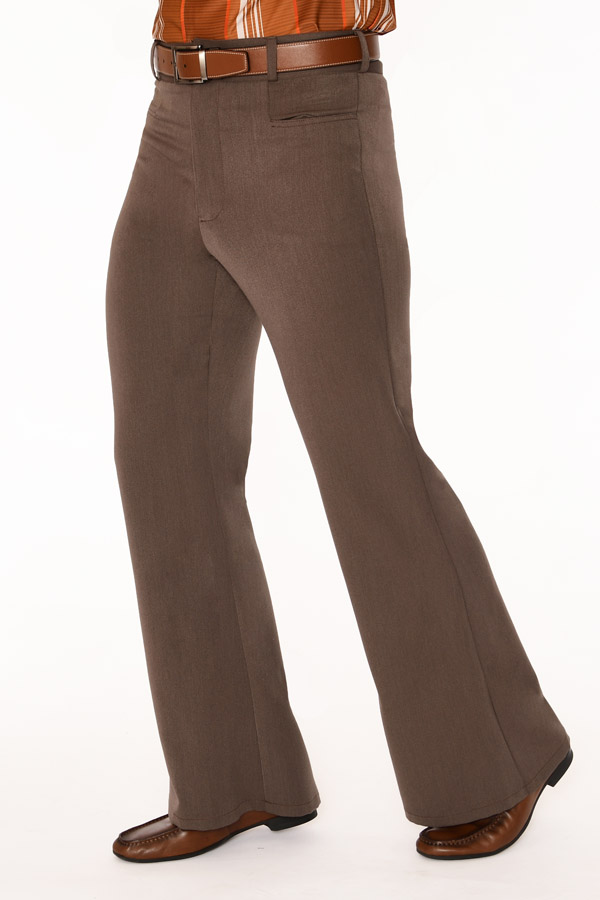 Men's Light Brown Flare Pants – 70s Style Stretch Gabardine